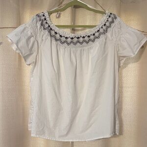 Old Navy White Blouse with Black Embroidery
